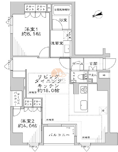 グリーンパーク新富町1002間取図