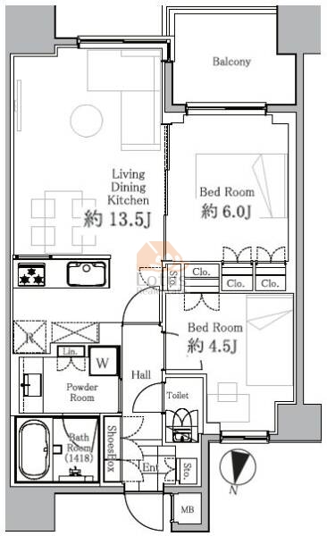 リストレジデンス西日暮里壱番館1305間取図