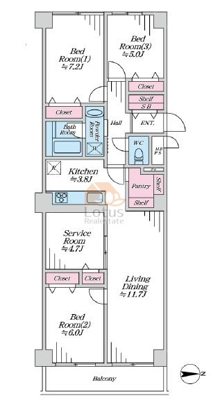 経堂スカイマンション307間取図