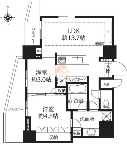 池袋パークタワー201間取図