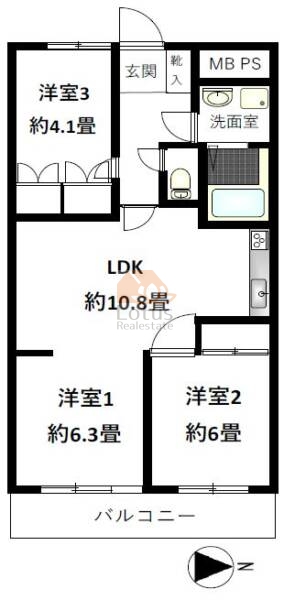 荒川遊園ビューハイツ4階間取図