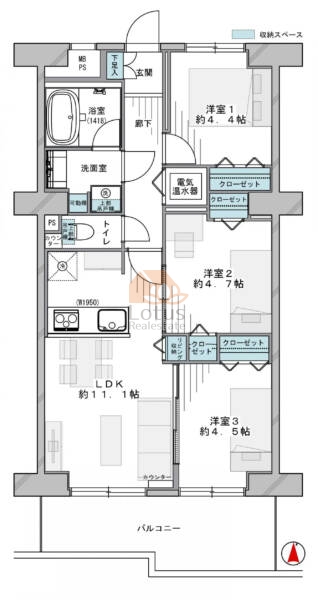 ライオンズマンション北千住第６203間取図