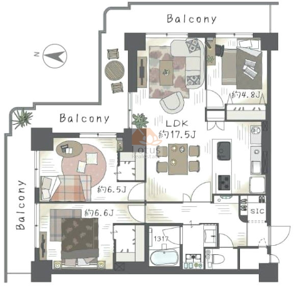 ツインタワー住利毛利館401間取図