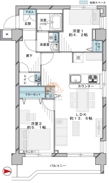 ライオンズマンション鹿浜207間取図