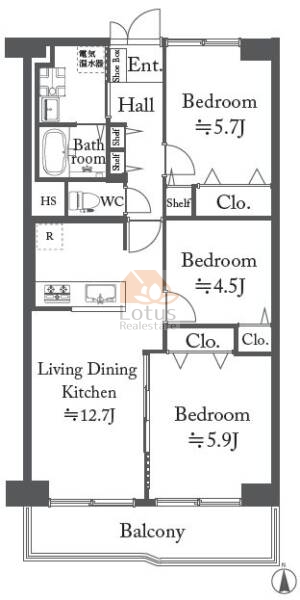 カネボウ町屋グリーンマンション307間取図