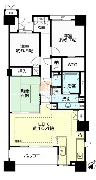 ルネ上野桜木6階間取図