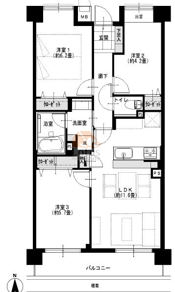 エドコモン西早稲田104間取図