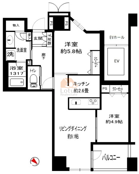 ヴィルヌーブ小石川播磨坂3階間取図