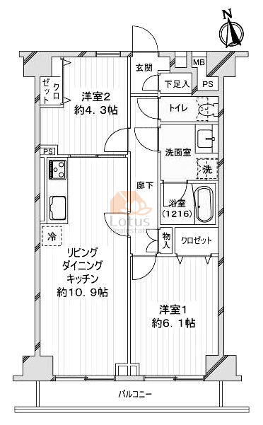 五反田スカイマンション4階間取図