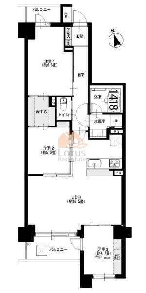 ナイスパークステイツ東陽町仙台堀川公園1405間取図