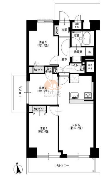 小島スカイハイツ301間取図