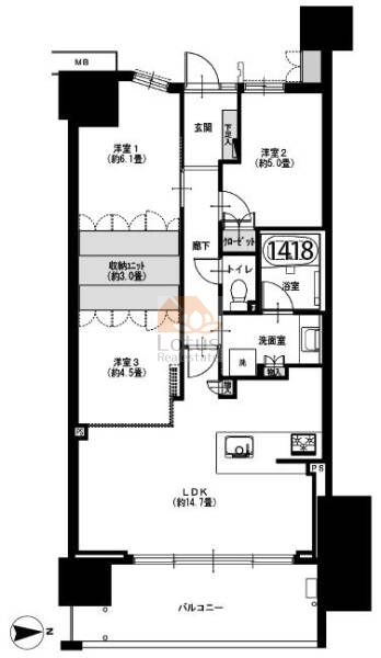 ルネ南砂町リバーフィール414間取図