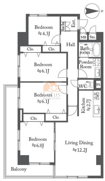 テイジン町屋ビューハイツ413間取図