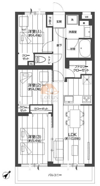 ライオンズマンション平和台第２308間取図