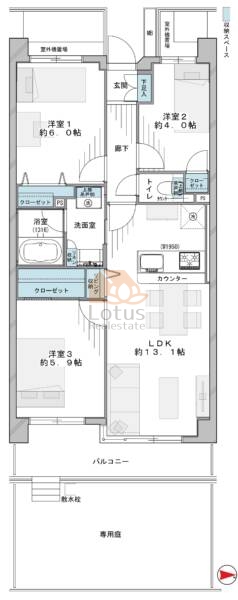 芦花公園パークホームズ104間取図