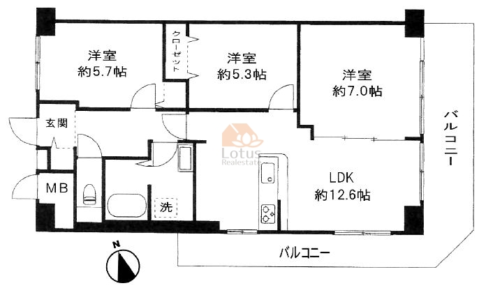 扇サンハイツ613間取図