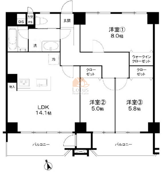 梅島ハイツ515間取（3LDK）