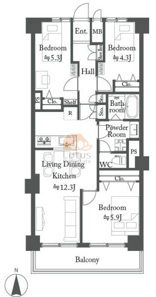ライオンズマンション竹の塚311間取図