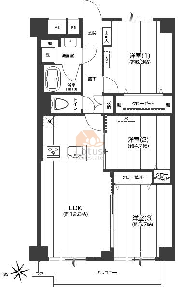 シャンボール南砂607間取図