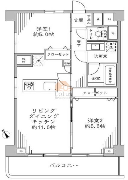 浜町グランドハイツ1208間取図