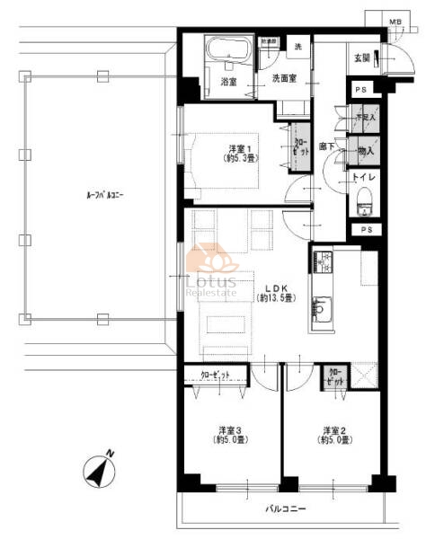 上野毛サンハイツ601間取図