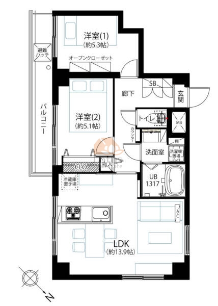 ダイアパレス町屋905間取図