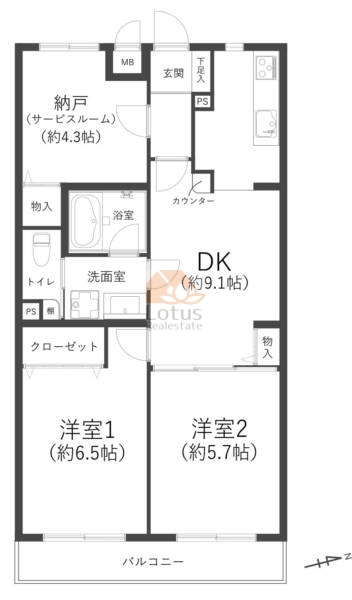 ロイヤルプラザ第2高砂102間取図