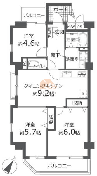 グリーンパーク第１６綾瀬301間取（3DK）