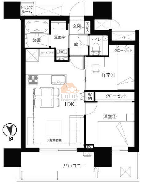 パークシティ中央湊ザタワー1405間取図