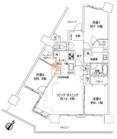 ライオンズシティお花茶屋307間取図
