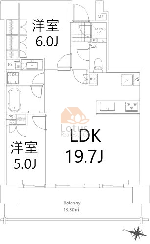 クレヴィア世田谷砧702の間取（2LDK）