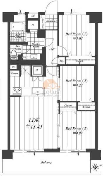 戸山ハイツ27号棟1005間取図