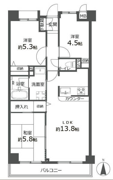 ダイアパレス北綾瀬２204間取（2LDK）