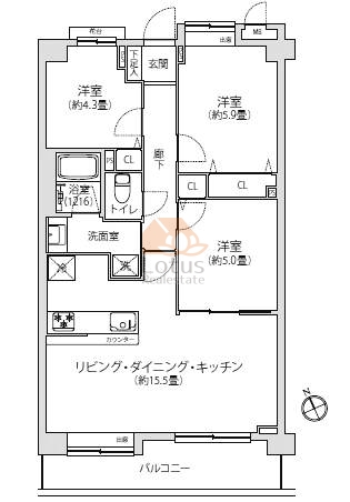 セレナハイム石神井公園弐番館402間取（3LDK）