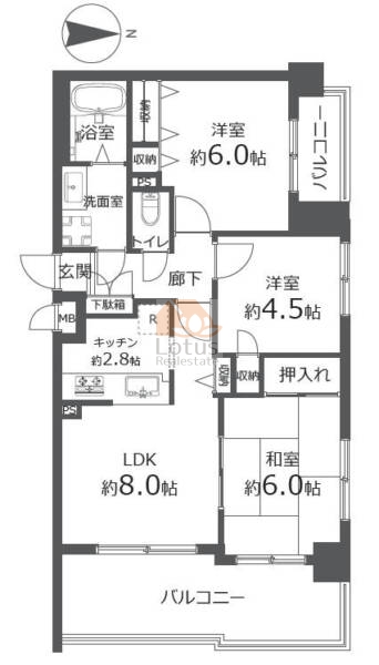 レーベンハイム西新井アイン803間取（3LDK）
