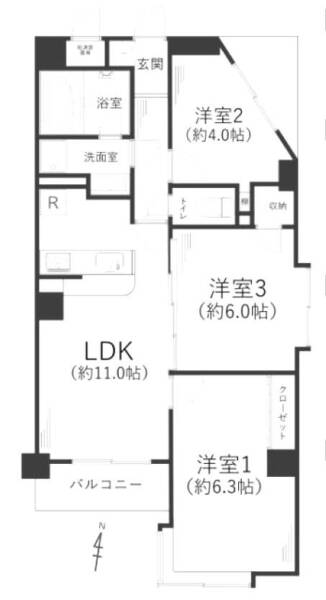 ユニオンパレス梅島404間取図