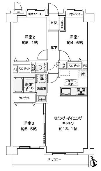 ライオンズマンション一之江弐番館104間取図
