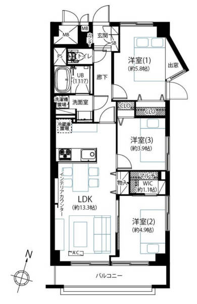 ライオンズマンション浜田山第２604間取図
