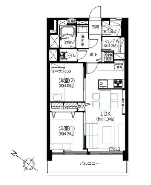 東十条ビル508間取（2LDK）