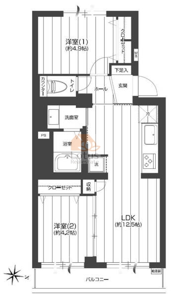 石神井台ローヤルコーポ206間取（2LDK）