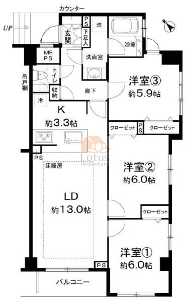 エクセルシオール馬事公苑208間取（3LDK）