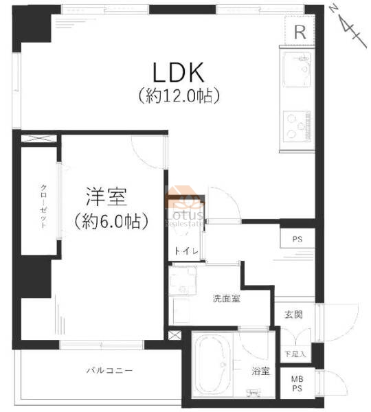 箱崎ダイヤマンション604間取（1LDK）