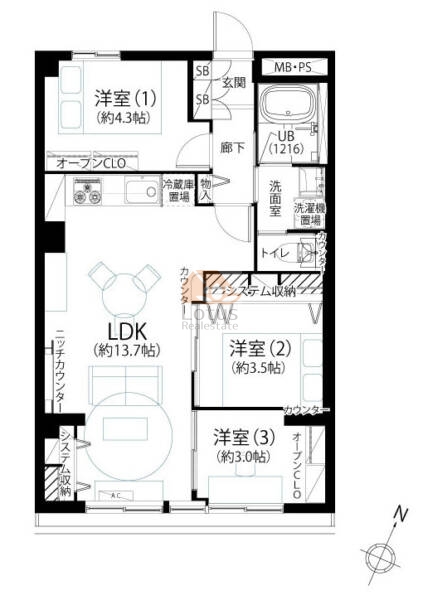 目白スターハイツ602の間取（3LDK）
