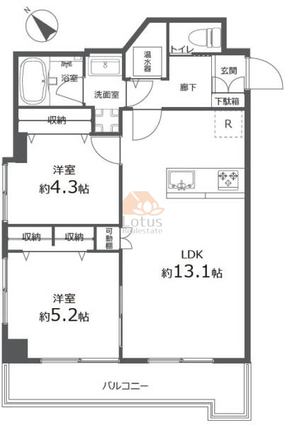 ディアプラザ根津406の間取（2LDK）
