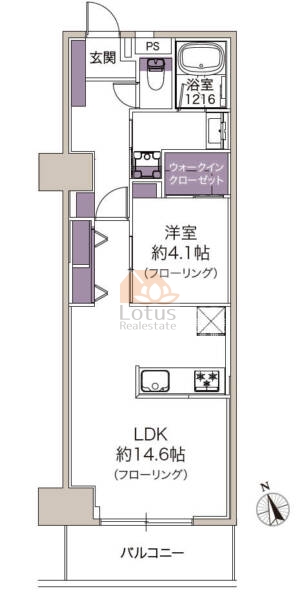 ライオンズマンション鶯谷第２203間取（1LDK）