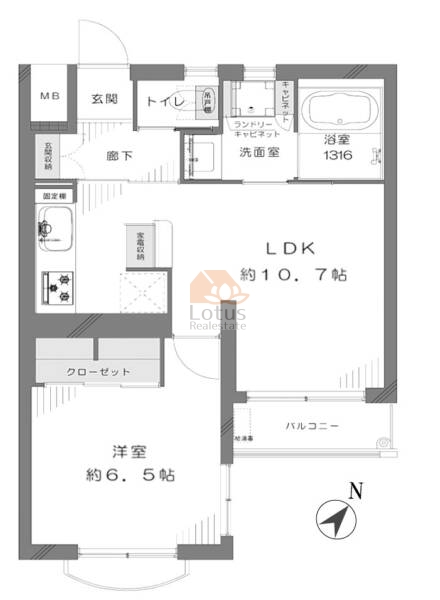 キャッスルマンション荒木町204の間取（1LDK）