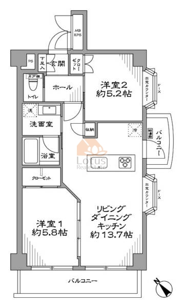 藤和千駄木コープ803の間取（2LDK）