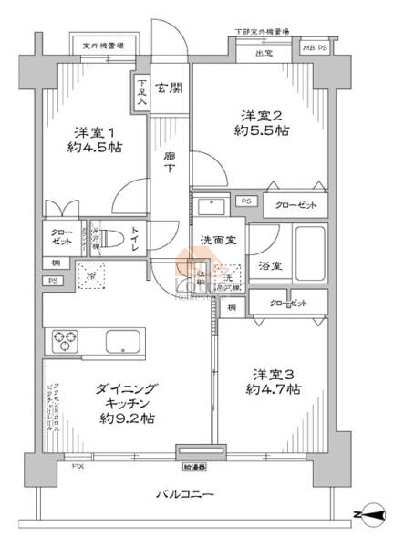 ライオンズマンション錦糸町親水公園第２1102の間取（3DK）
