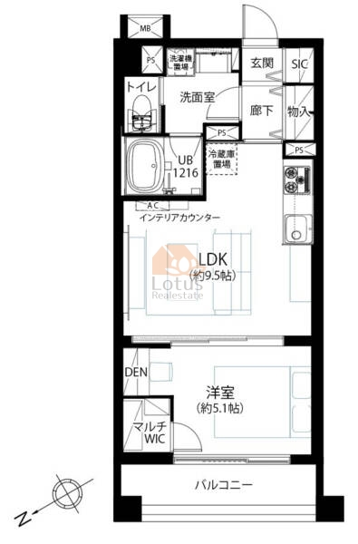 朝日シティパリオ高井戸506の間取（1LDK）