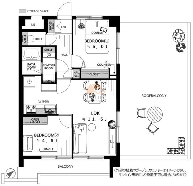 白亜館ダイヤモンドマンション706の間取（2LDK）